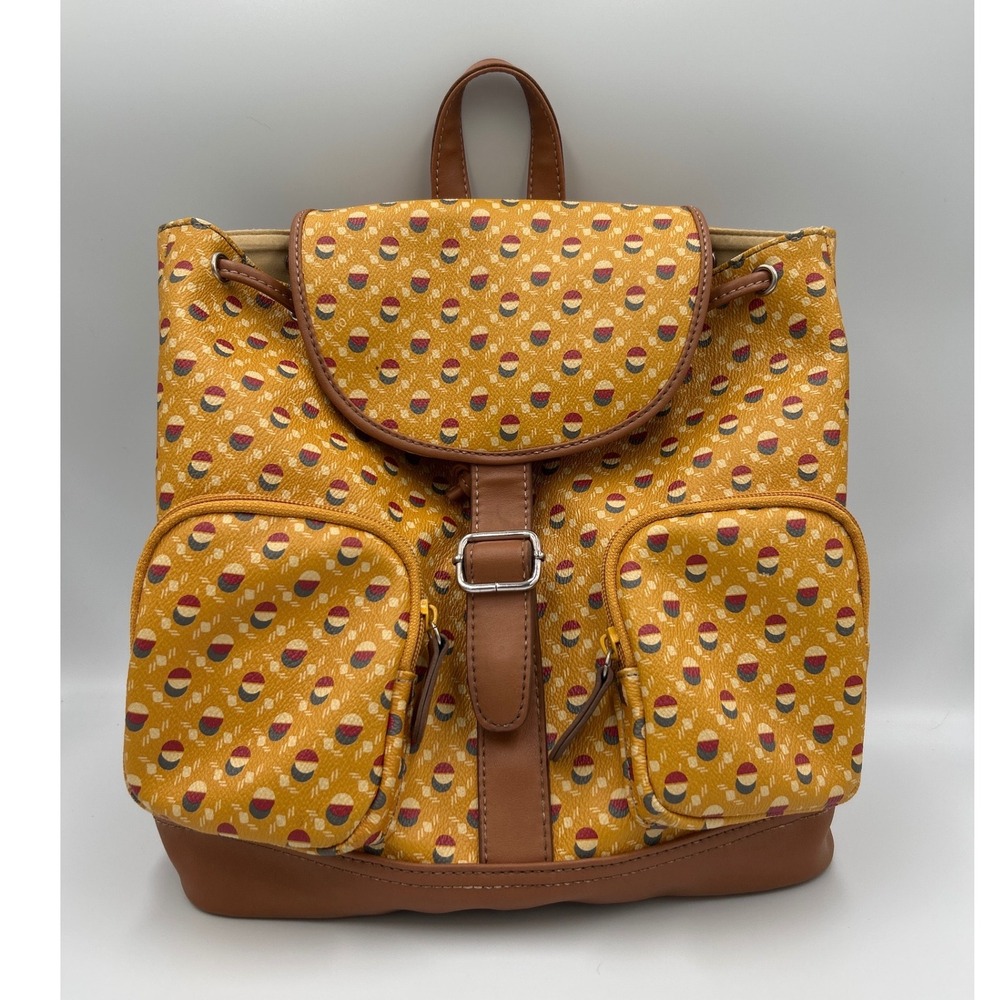 NINE & CO. All Weather Leather Duck Logo Backpack Yellow Tan Rucksack‎